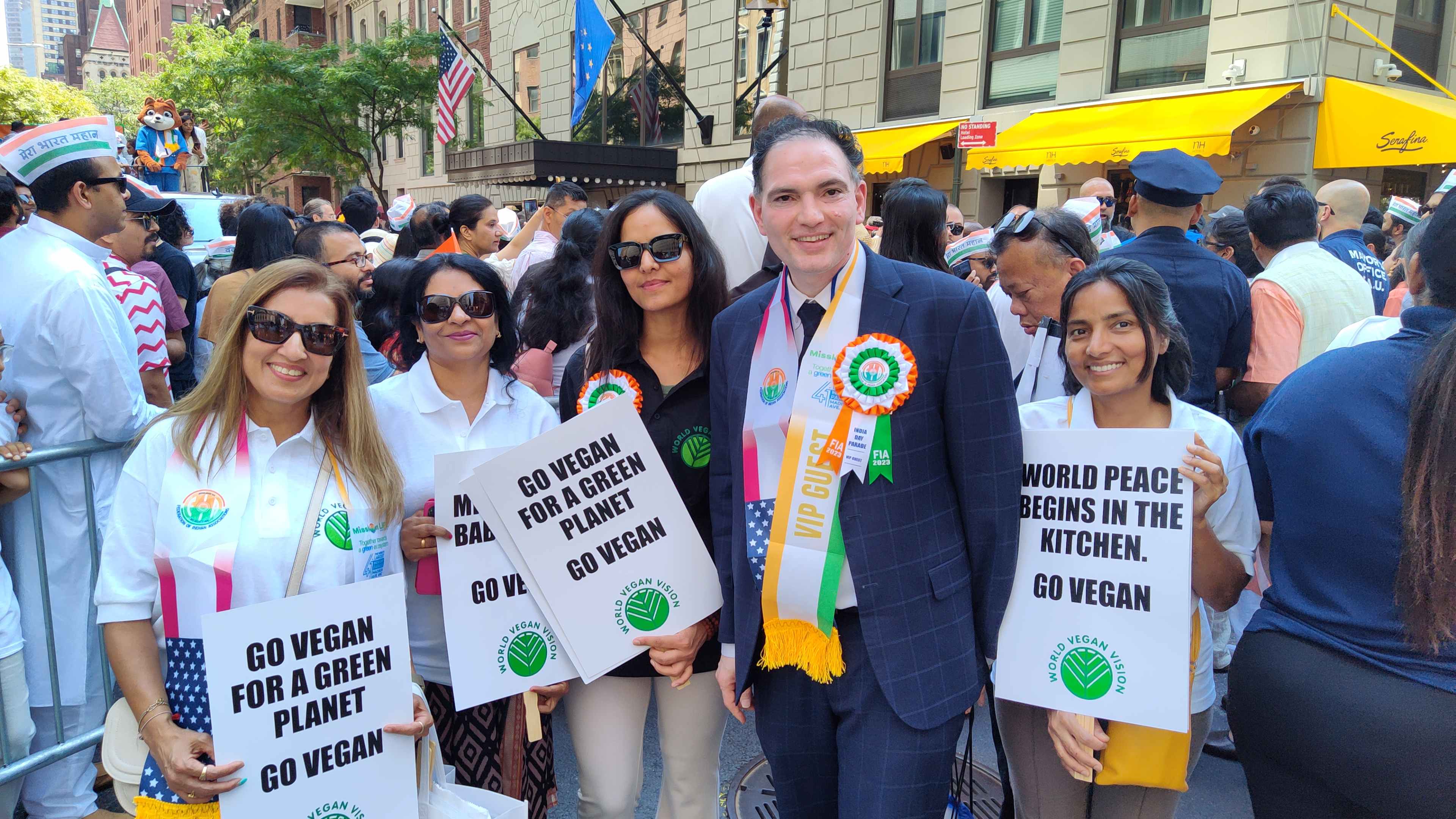 WVV marches with Vegan slogan placards in the India Day Parade